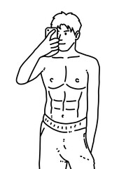 black and white of cute man cartoon for coloring