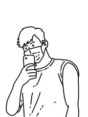 black and white of cute man cartoon for coloring