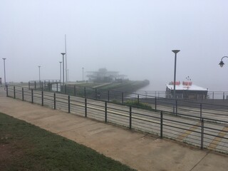 station in the fog