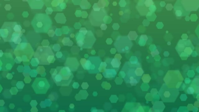 Motion graphics. forest green abstract defocused background, hexagon shape bokeh pattern