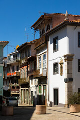Fototapeta na wymiar Old buildings along Mirandela city streets. Municipality in northeastern Portugal.