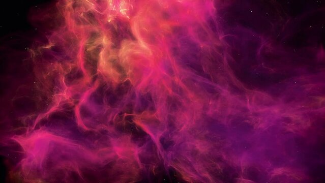 Colorful cosmic dust clouds with pink, rose and orange clusters floating in outer deep interstellar Space Universe with Star field in background