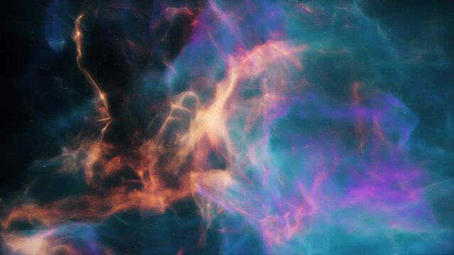 Abstract Blue and orange-colored Nebula or Galaxy with clouds of cosmic dust floating in outer deep interstellar Space Universe with Star field in background