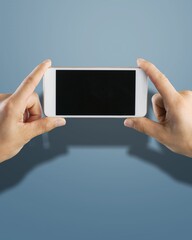 phone mockup with blank screen on blue background