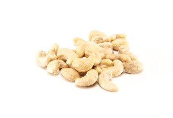 Pile of cashew nuts isolated on white background