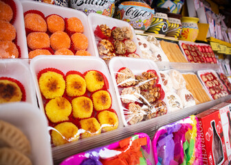 Typical traditional mexican candies at a store in Puebla city, Mexico