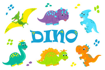 Set of colorful babies dinosaurs. Vector illustration.