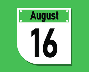 August 16 calendar icon. Banner for August days.