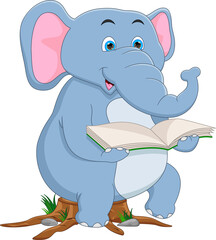 cartoon cute elephant reading a book