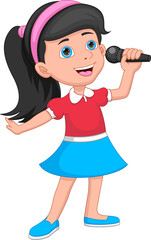 cartoon little girl singing on white background