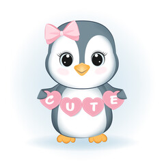 Cute Little Penguin and Heart