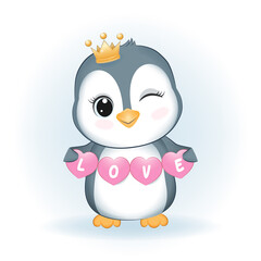 Cute Little Penguin and Heart
