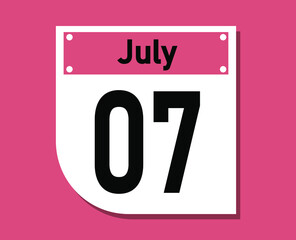 July 7 calendar icon. Banner for july days.