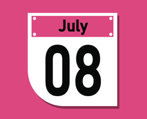 July 8 calendar icon. Banner for july days.