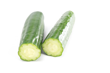 Cut in half of japanese cucumber isolate on white background