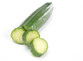 Sliced of japanese cucumber isolated on white background