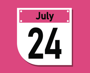 July 24 calendar icon. Banner for july days.