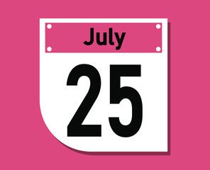 July 25 calendar icon. Banner for july days.