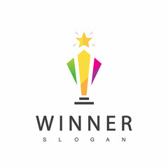 Winner Trophy Logo Template, Leadership And Competition Award Icon