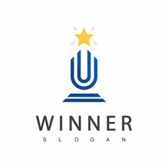 Winner Trophy Logo Template, Leadership And Competition Award Icon