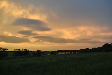 Dramatic Sunset Over a Lake in a Field