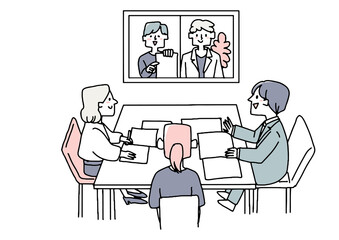 オンラインで他社と打ち合わせをするプロジェクトチーム