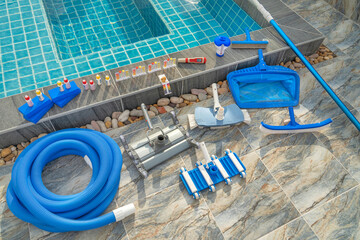 Swimming pool cleaning equipment.Service and maintenance of the pool.	