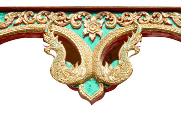 Gold naga patterns in temple for decorative isolated on white background , clipping path