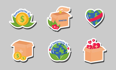 World Humanitarian Sticker Set Design - obrazy, fototapety, plakaty