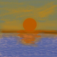 colorful tropical ocean sunset background, illustration