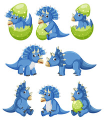 Different blue triceratops dinosaur collection © blueringmedia