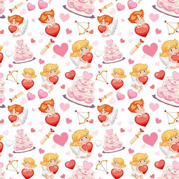 Little cupid and heart seamless pattern