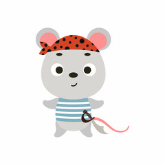 Fototapeta premium Cute little pirate mouse. Cartoon animal character for kids t-shirts, nursery decoration, baby shower, greeting card, invitation, house interior. Vector stock illustration