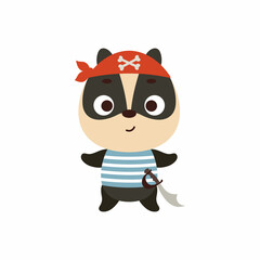 Cute little pirate badger. Cartoon animal character for kids t-shirts, nursery decoration, baby shower, greeting card, invitation, house interior. Vector stock illustration