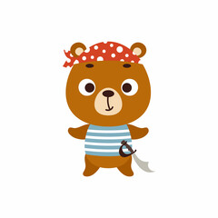 Cute little pirate bear. Cartoon animal character for kids t-shirts, nursery decoration, baby shower, greeting card, invitation, house interior. Vector stock illustration