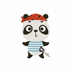 Fototapeta premium Cute little pirate panda. Cartoon animal character for kids t-shirts, nursery decoration, baby shower, greeting card, invitation, house interior. Vector stock illustration
