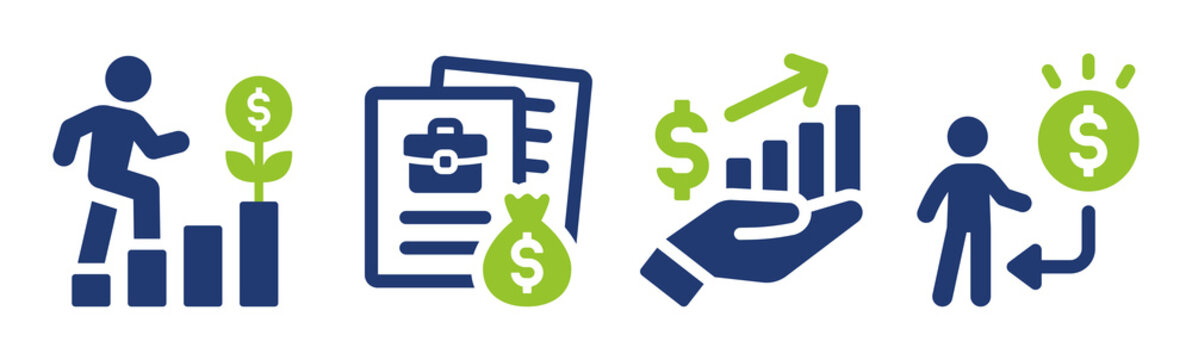 Earning money icon collection. Containing income, salary, investment, revenue icon vector illustration.