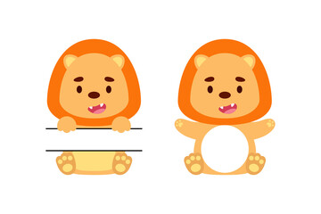 Cute little lion split monogram. Funny cartoon character for kids t-shirts, nursery decoration, baby shower, greeting cards, invitations, scrapbooking, home decor. Vector stock illustration