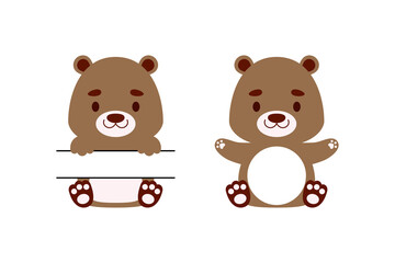 Cute little otter split monogram. Funny cartoon character for kids t-shirts, nursery decoration, baby shower, greeting cards, invitations, scrapbooking, home decor. Vector stock illustration