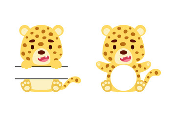 Cute little cheetah split monogram. Funny cartoon character for kids t-shirts, nursery decoration, baby shower, greeting cards, invitations, scrapbooking, home decor. Vector stock illustration