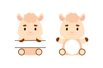 Cute little alpaca split monogram. Funny cartoon character for kids t-shirts, nursery decoration, baby shower, greeting cards, invitations, scrapbooking, home decor. Vector stock illustration