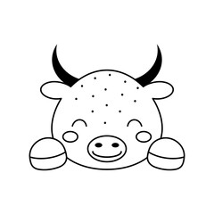 Cute bull head in Scandinavian style. Animal face for kids t-shirts, wear, nursery decoration, greeting cards, invitations, poster, house interior. Vector stock illustration