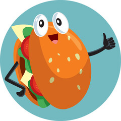 Happy Burger Mascot with thumbs up Vector Cartoon Character. Funny hamburger making the OK gesture and smiling
