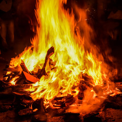 Fire flames on black background, Blaze fire flame texture background, Beautifully, the fire is...