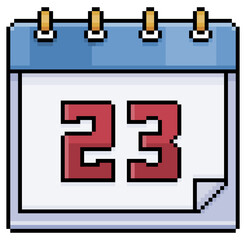 Obraz premium Pixel art calendar with date 23. Day 23. Holiday day 23 vector icon for 8bit game on white background 