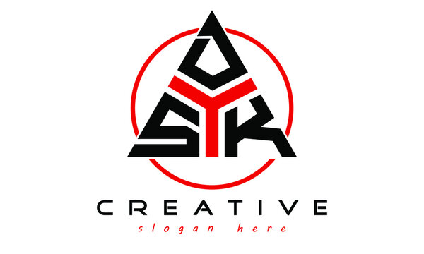 SDK three letter creative triangle shape in circle logo design vector template. typography logo | Letter mark logo | initial logo | wordmark logo | minimalist logo | gaming logo | emblem logo
