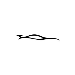 Desain logo mobil gaya otomatis dengan konsep olahraga ikon kendaraan siluet pada latar belakang abu-abu terang. Ilustrasi vektor.
