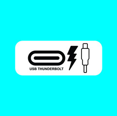 usb type-c thunderbolt icon simple flat connector vector design