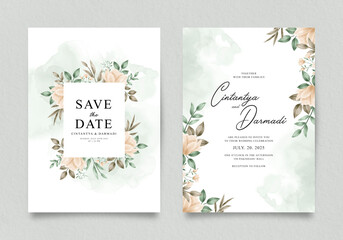 Fototapeta na wymiar Elegant wedding invitation template with flower yellow decoration