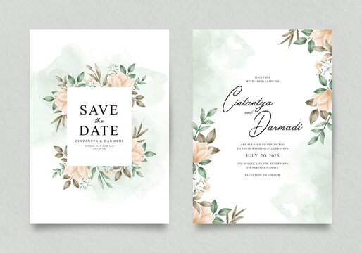 Elegant Wedding Invitation Template With Flower Yellow Decoration